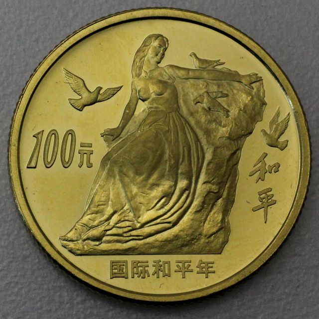 100 Yuan Goldmünze Year of Peace 1986 - 11,318g 22K