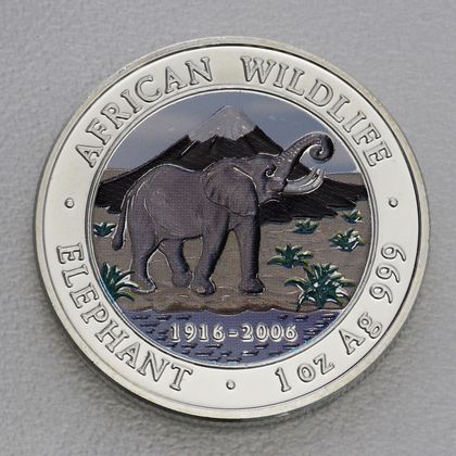 1oz Silbermünze Somalia Elefant 2006, koloriert