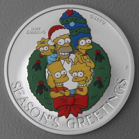 Silber Münzbarren 1oz The Simpsons 2022 - Simpsons Seasons Greetings colorierte Variante