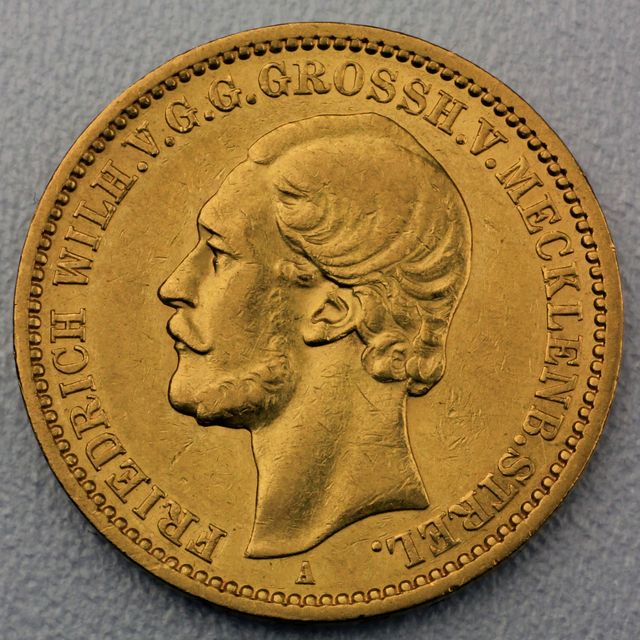 20 Reichsmark Goldmünze Friedrich Wilhelm - Mecklenburg-Strelitz - Prägejahr 1874 Jäger Nr. 238