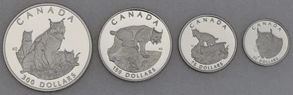 Platinmünzen Canada Wildlife Serie 1995 Lynx / Luchs 1oz, 1/2oz, 1/4oz, 1/10oz