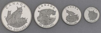 Platinmünzen Canada Wildlife Serie 1995 Lynx / Luchs 1oz, 1/2oz, 1/4oz, 1/10oz