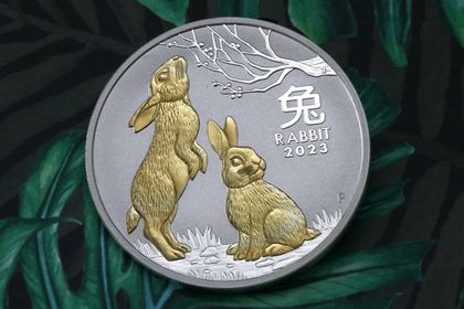 Vergoldete Silbermünze "Hase" aus der Lunar III Serie