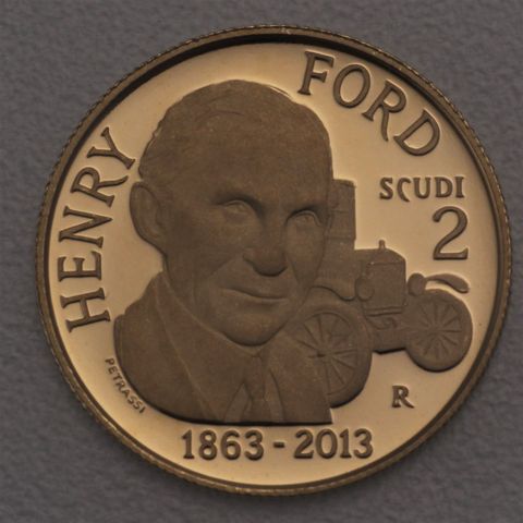 2 Scudi Goldmünze San Marino 2013 - 150. Jahrestag der Geburt von Henry Ford