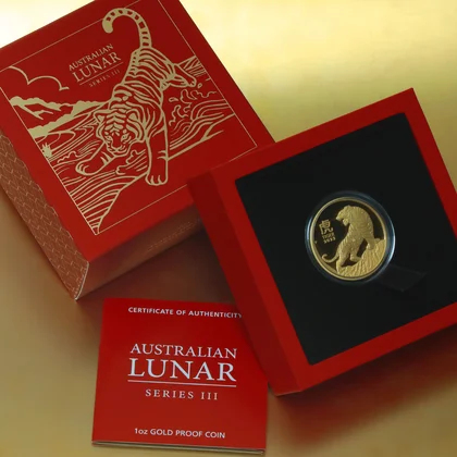 Lunar III, 1oz Goldmünze in der Ausführung Polierte Platte, Tiger, 2022
