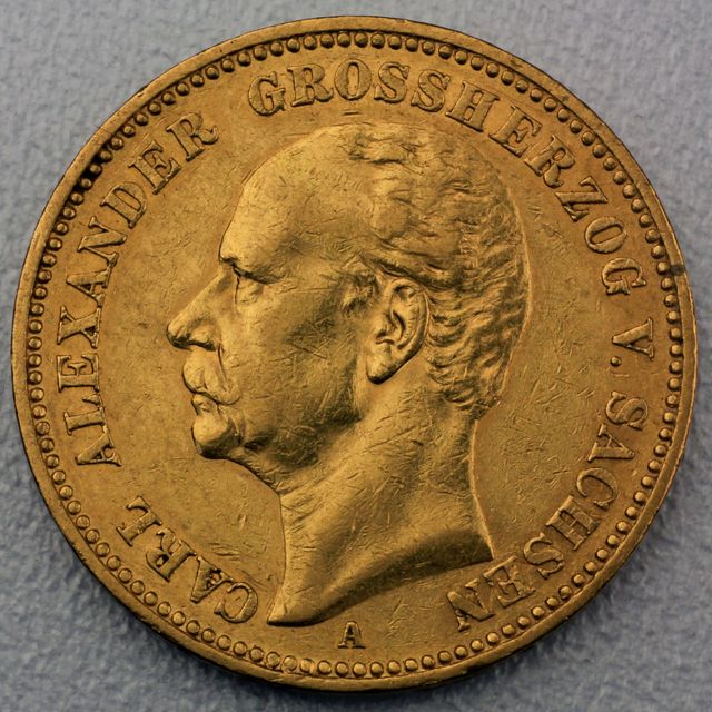 20 Reichsmark Goldmünze Carl Alexander - Sachsen - Weimar - Eisenach - Prägejahre 1892, 1896 Jäger Nr. 282