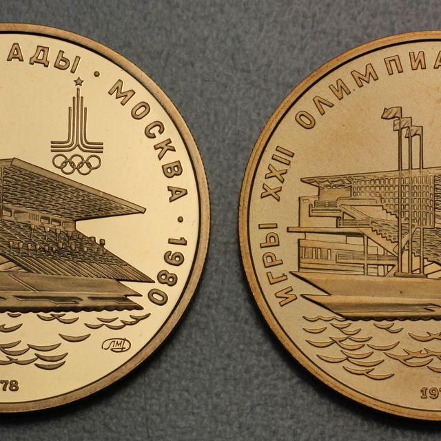 100 Goldrubel 1978 Olympiade Moskau Ruderstation Krylatskoe Polierte Platte - Stempelglanz
