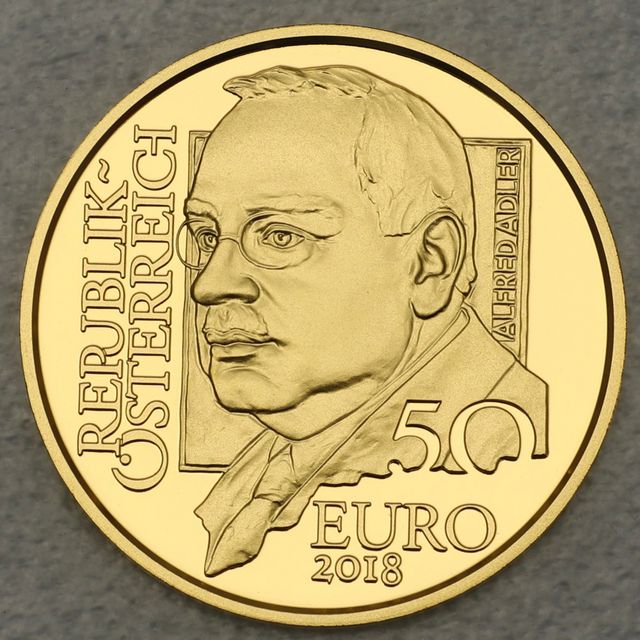 Goldmünze 50 Euro Österreich 2018 - Alfred Adler - Wiener Schulen der Psychotherapie