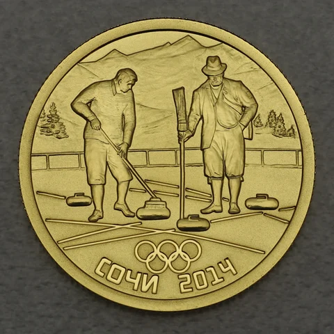 50 Rubel Goldmünze Russland 2014 Historisches Curling / Olympiade Sotchi