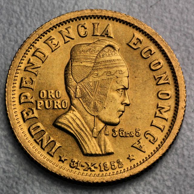 5 Bolivianos Goldmünze 1952