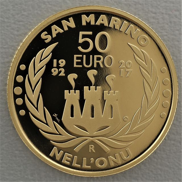 50 Euro Goldmünze San Marino 2017 25. Jahrestag des Beitritts von San Marino zur UNO