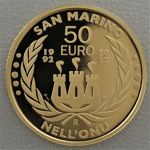 50 Euro Goldmünze San Marino 2017 25. Jahrestag des Beitritts von San Marino zur UNO