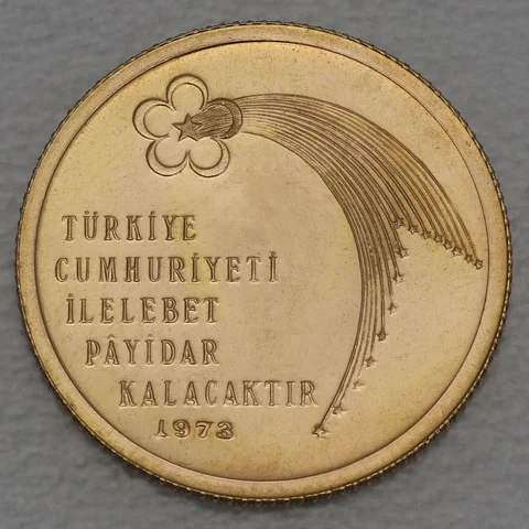 Goldmünze 500 Lira Türkei 1973 - 50. Geburtstag der Republik
