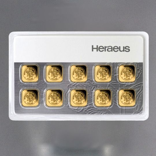 10 x 1g Heraeus MultiCard Goldbarren