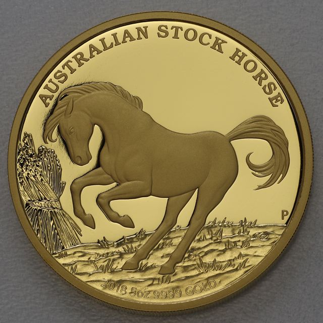Goldmünze 5oz Australian Stock Horse 2018