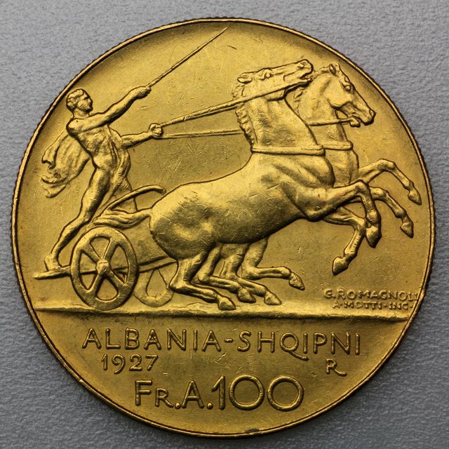 100 FRANGA ARI Goldmünze Albanien 1927 Amet Zogu