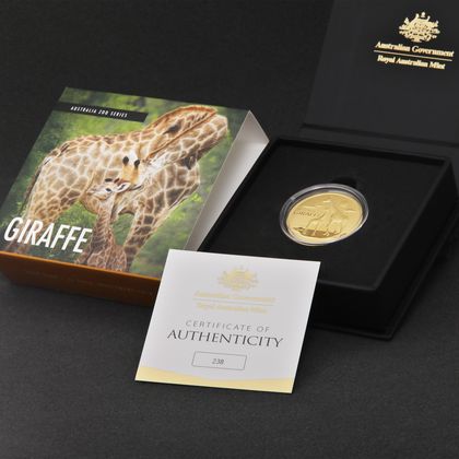 Australia Zoo, 1oz Goldmünze, Giraffe mit Verpackung, 2024