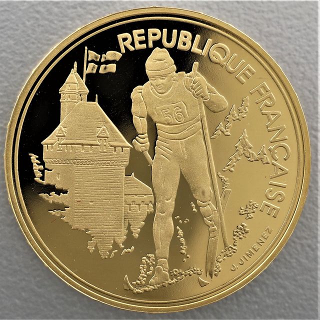 Goldmünze 500 Francs Frankreich 1991 - Olympiade 1992 Albertville, Langlauf