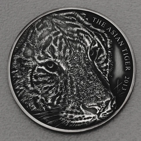 Silbermünze 1oz Tokelau 2013 Asian Tiger in Antikem Finish