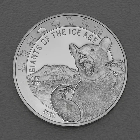 Silbermünze 1oz Ghana Giants of Ice Age 2020 - Höhlenbär
