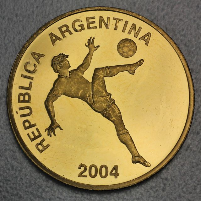 5 Pesos Goldmünze Argentinien Fussball 2004 zur Fussball WM 2006