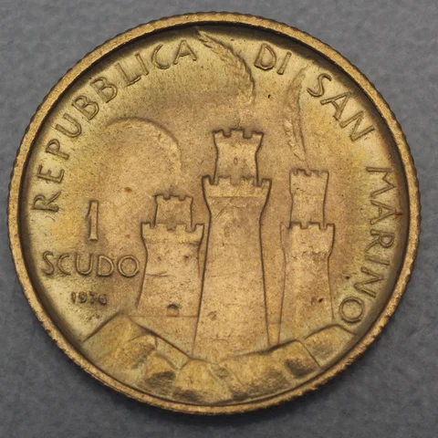 1 Scudo Goldmünze San Marino 1976 - Rauchende Türme / Laureate 