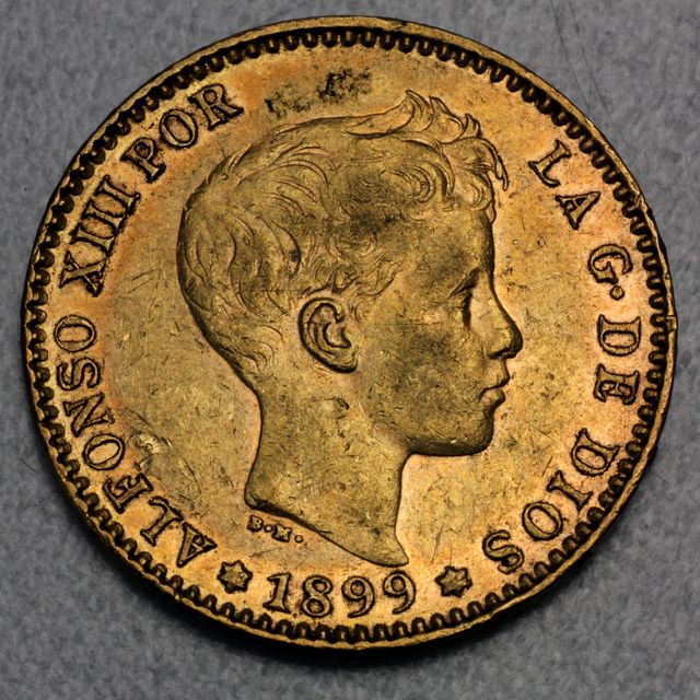 20 Spanische Gold Pesetas Münze 1899