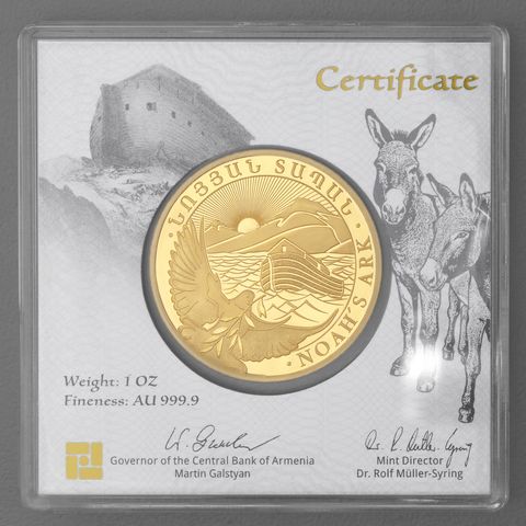 Goldmünze 1oz Arche Noah Armenien 2023 in Sicherheitskapsel Vorderseite