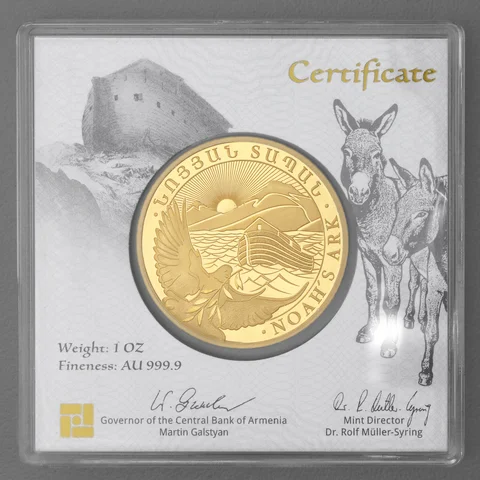 Goldmünze 1oz Arche Noah Armenien 2023 in Sicherheitskapsel Vorderseite