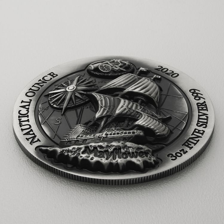 Silbermünze 3oz Nautical Ounce 2020 - Mayflower - High Relief Antique Finish Silbermünze 3oz Nautical Ounce 2020 - Mayflower - High Relief Antique Finish
