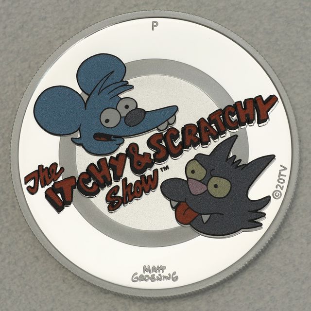 Silber Münzbarren 1oz The Simpsons 2021 - The Itchy &amp; Scratchy Show coloriert in Polierter Platte
