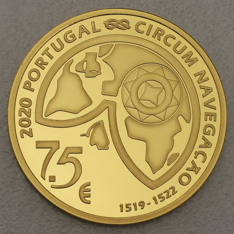 Goldmünze 7,5 Euro Portugal 2020 - 500. Jahrestag der Weltumsegelung, Entdeckung der Magellanstraße durch Ferdinand Magellan 1520
