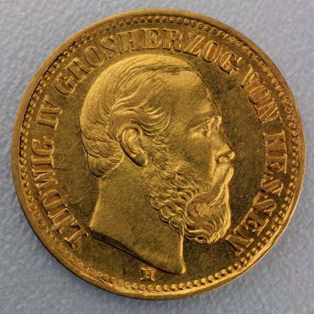 10 Reichsmark Goldmünze Ludwig IV - Hessen - Prägejahre 1878, 1879, 1880 Jäger Nr. 219