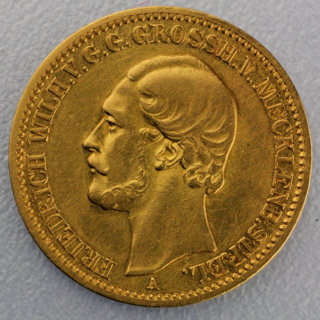 10 Reichsmark Goldmünze Friedrich Wilhelm - Mecklenburg-Strelitz - Prägejahr 1873 Jäger Nr. 235
