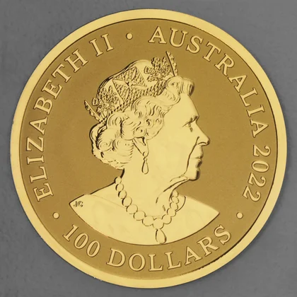 Australia Zoo, 1oz Goldmünze, Kopfseite mit Queen Elizabeth II, 2022
