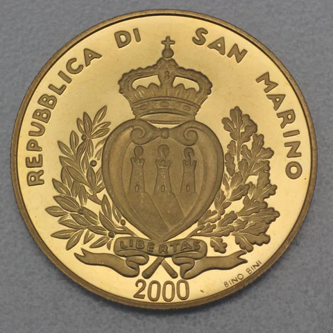 5 Scudi Goldmünze San Marino 2000 - Tiziano's Gemälde "Die Vergewaltigung Europas"