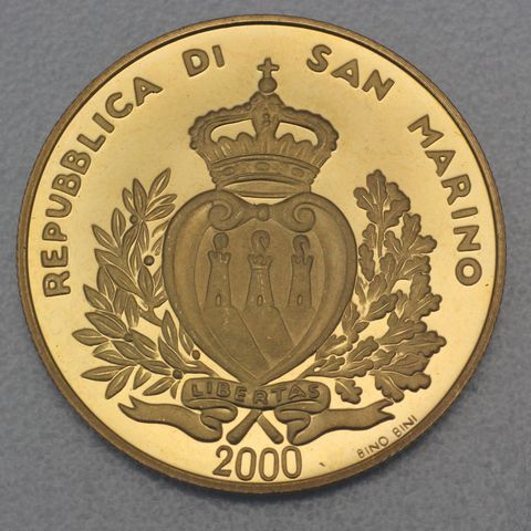 5 Scudi Goldmünze San Marino 2000 - Tiziano's Gemälde "Die Vergewaltigung Europas"