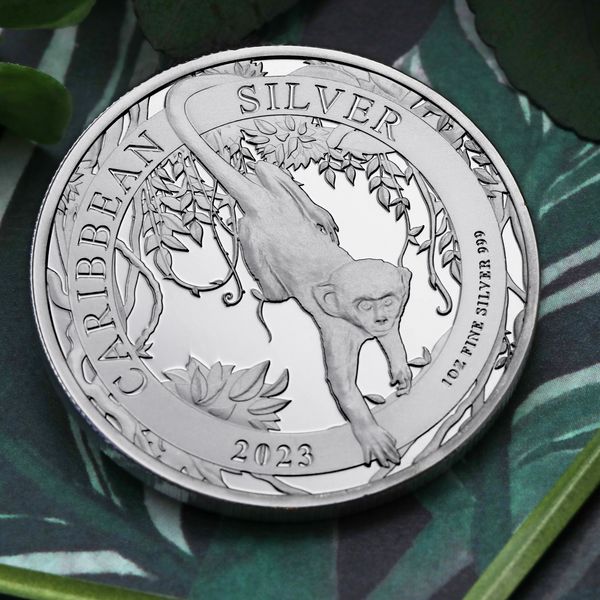 Silbermünze 1oz Barbados Caribbean Silver Green Monkey 2023