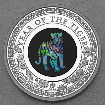 "Australian Opal Lunar"-Serie 2022, Silbermünze Tiger in der Ausführung Polierte Platte