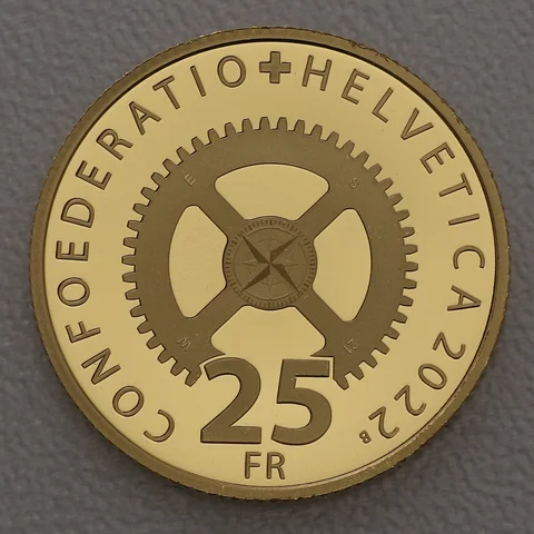 Goldmünze 50 Franken Schweiz 2022 - Timemaschine / Schweizer Uhrenindustrie