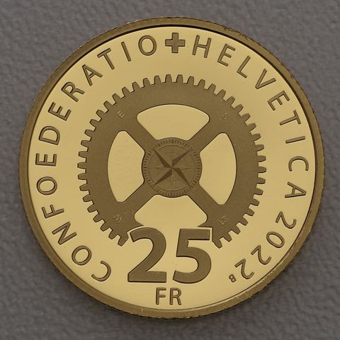 Goldmünze 50 Franken Schweiz 2022 - Timemaschine / Schweizer Uhrenindustrie