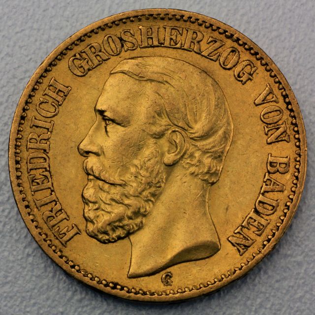 20 Reichsmark Goldmünze Friedrich - Baden Prägejahre 1872, 1873 Jäger Nr. 184