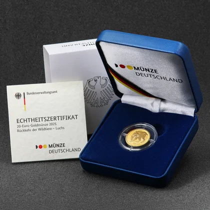 20 Euro Goldmünze "Luchs" 2025 in Verpackung