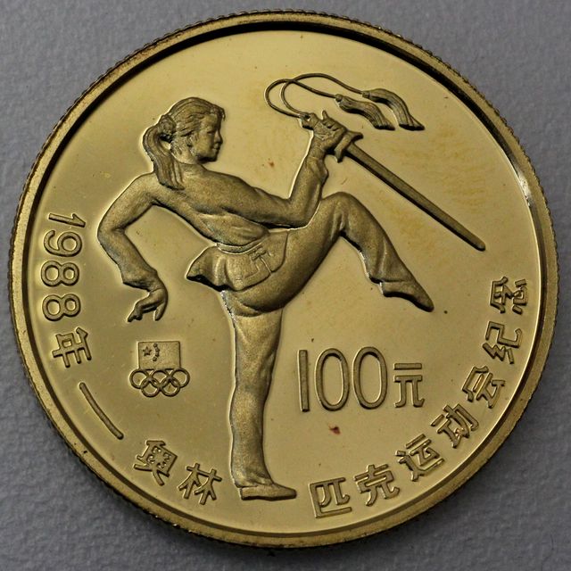 100 Yuan Goldmünze China 1988 Schwerttanz 15,55g 24k Gold