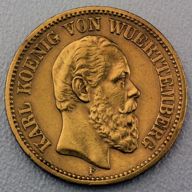 20 Reichsmark Goldmünze Karl - Württemberg - Prägejahre 1872, 1873 Jäger Nr. 290
