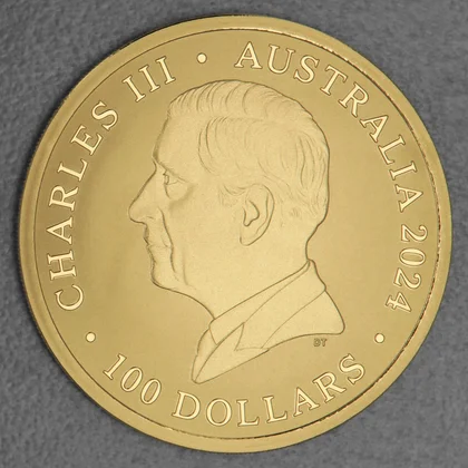Australia Zoo, 1oz Goldmünze, Kopfseite mit König Charles III, 2024