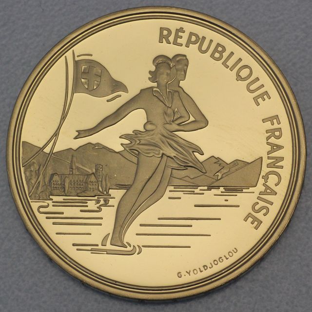 Goldmünze 500 Francs Frankreich 1989 - Olympiade 1992 Albertville Paar Eiskunstlauf