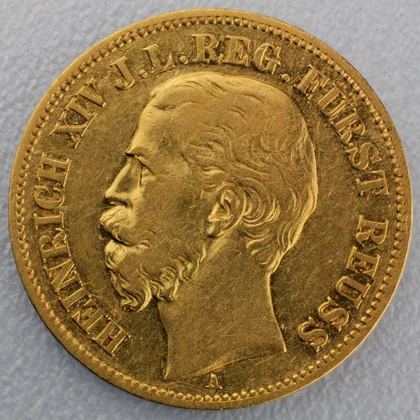 10 Reichsmark Goldmünze Heinrich XIV - Reuss jüngere Linie - Prägejahr 1882 Jäger Nr. 255