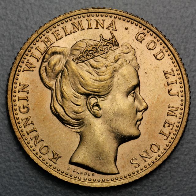 10 Gulden Goldmünze Wilhelmina Niederlande 1898 mit Krone