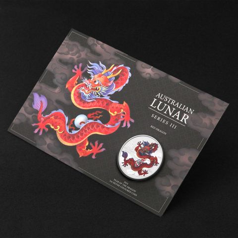 Lunar III, Silbermünze Drache 2024, koloriert
